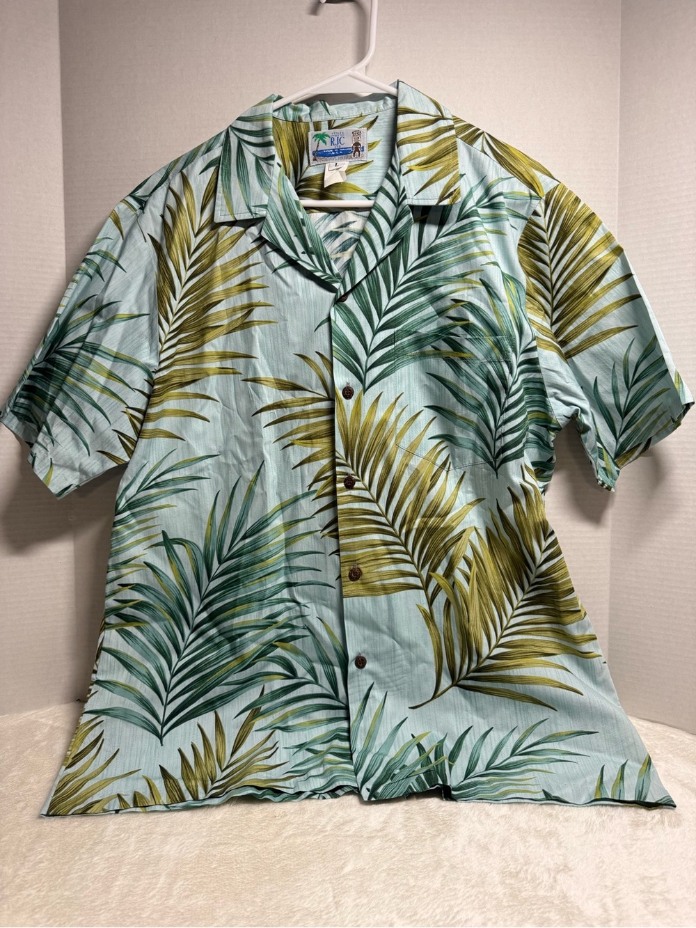 Men's Light Green Palm Leaf Camp Collar Shirt